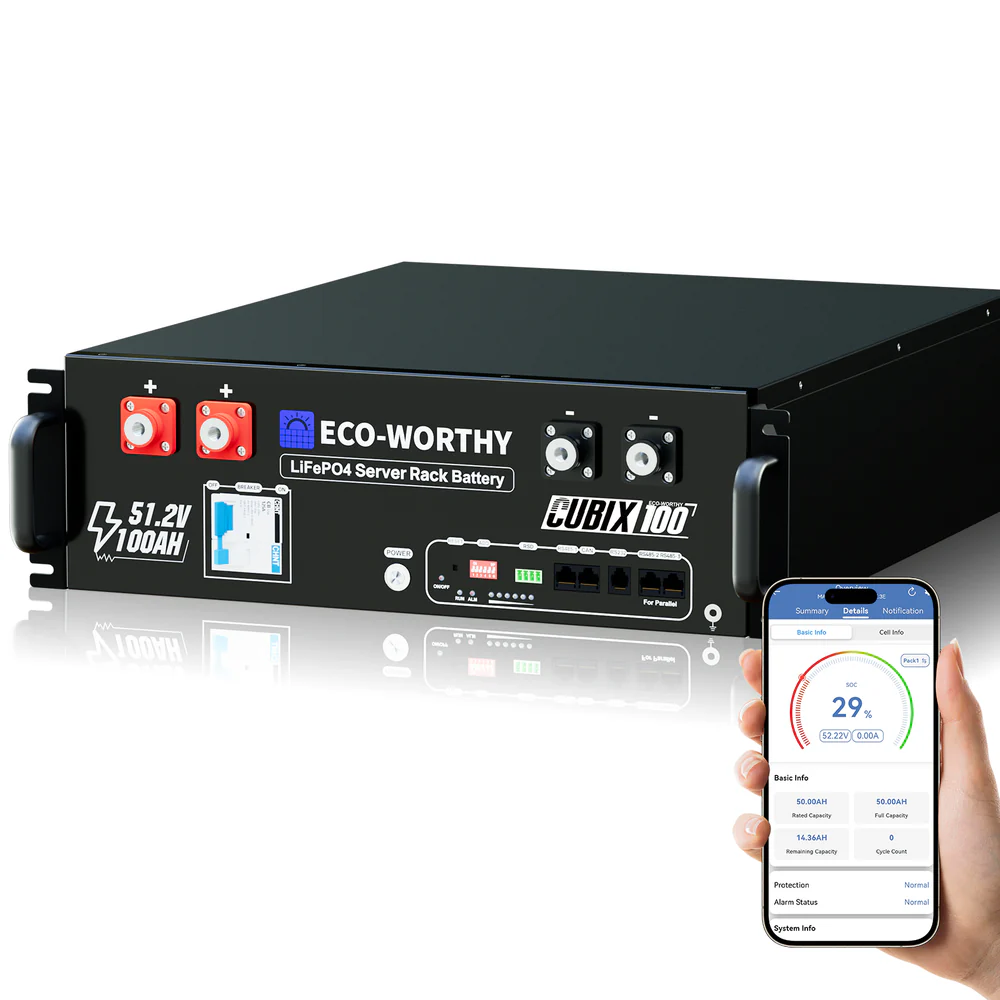 eco worthy cubix 48v 100ah lifepo4 battery lithium 5.12kwh server rack battery